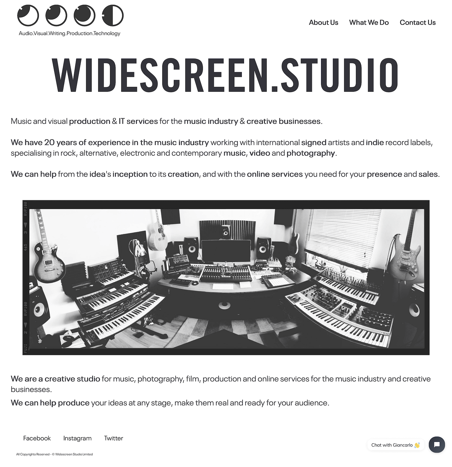 widescreen studio homepage screenshot